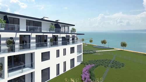 Új építésű, Panorámás, Balatoni ingatlan, Üzleti lehetőségek.  Keszthely közvetlen vízpartján A+ energetikai besorolású, földszinti LAKÁS (összesen 16 darab) 65,5 m2 nettó lakóterülettel és hozzá tartozó, 7,93 m2-es terasszal eladó.
